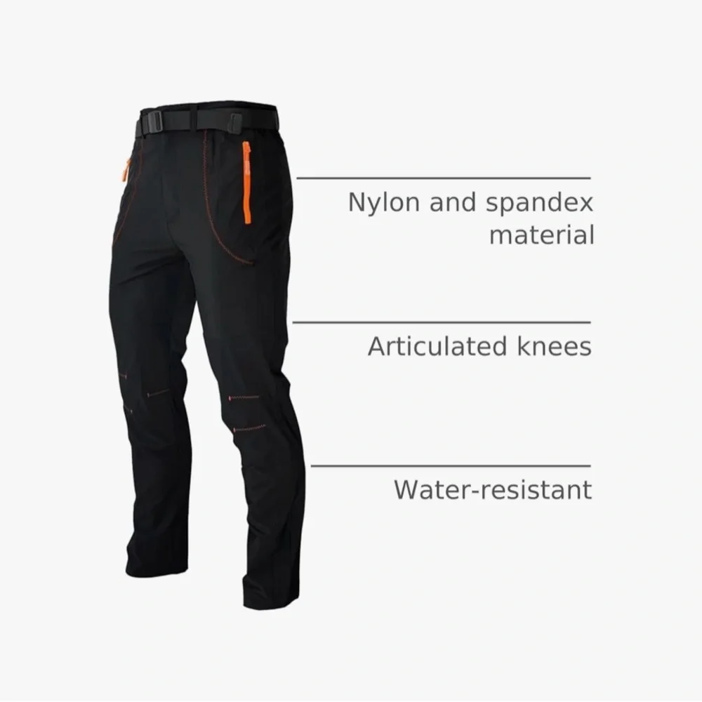 Men's Black Technical Pants with Orange Zip Accents